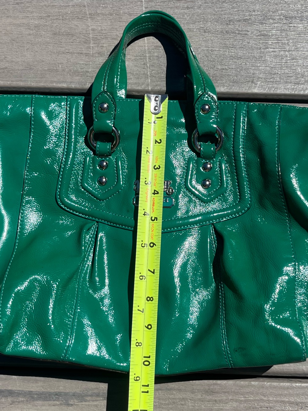 Coach; Emerald Green; Patent Leather; Duel Handle; Medium Satchel; Minimal Wear - Picture 4 of 15